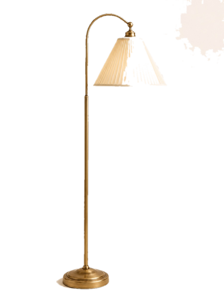 Brass floor lamp with cream shade
